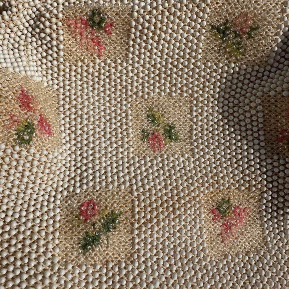 Vintage 1950’s Lumured Corde Petite Beaded Evening Purse IvoryFloral Embroidered - Picture 6 of 6